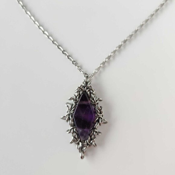 Vintage Antique Victorian Gothic purple quartz and silver necklace - Picture 2 of 7